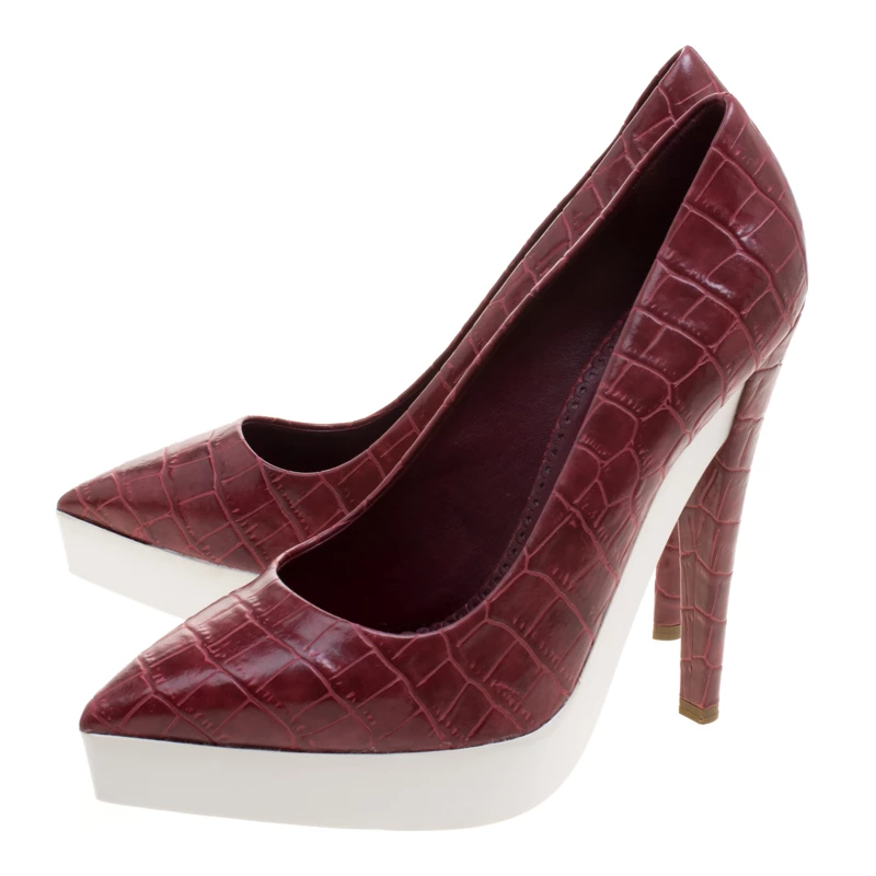 Stella McCartney Red Croc Embossed Faux Leather Platform Pumps Size 39 For Women 6 Stella McCartney Red Croc Embossed Faux Leather Platform Pumps Size 39 For Women - Image 4