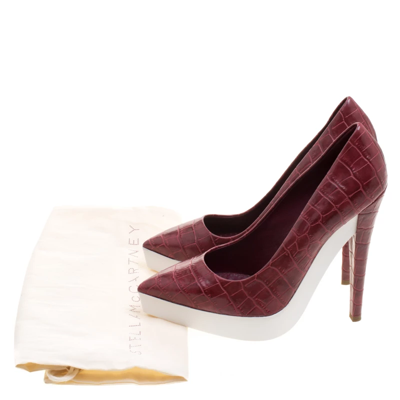 Stella McCartney Red Croc Embossed Faux Leather Platform Pumps Size 39 For Women 10 Stella McCartney Red Croc Embossed Faux Leather Platform Pumps Size 39 For Women - Image 8