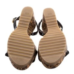 Stella McCartney Black Faux Patent Leather Linda Leopard Print Cork Wedge Sandals Size 38 For Women -Stella McCartney Sales luxury women stella mccartney used shoes p117031 0006