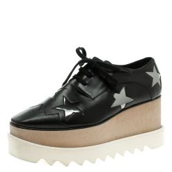 Stella McCartney Black Faux Leather Elyse Star Platform Derby Size 37.5 For Women