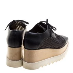 Stella McCartney Black Woven Faux Leather Canyon Wicker Elyse Platform Brogues Size 36.5 For Women -Stella McCartney Sales luxury women stella mccartney used shoes p121098 0005