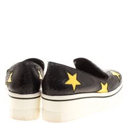 Stella McCartney Black Snake Effect Faux Leather With Yellow Star Appliqué Platform Slip On Sneakers Size 39 For Women -Stella McCartney Sales luxury women stella mccartney used shoes p127018 005
