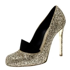 Stella McCartney Metallic Gold Glitter And Faux Suede Trim Bon Bon Pumps Size 39.5 For Women
