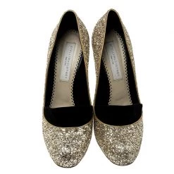 Stella McCartney Metallic Gold Glitter And Faux Suede Trim Bon Bon Pumps Size 39.5 For Women -Stella McCartney Sales luxury women stella mccartney used shoes p142036 003