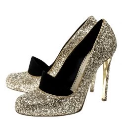 Stella McCartney Metallic Gold Glitter And Faux Suede Trim Bon Bon Pumps Size 39.5 For Women -Stella McCartney Sales luxury women stella mccartney used shoes p142036 004