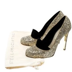 Stella McCartney Metallic Gold Glitter And Faux Suede Trim Bon Bon Pumps Size 39.5 For Women -Stella McCartney Sales luxury women stella mccartney used shoes p142036 008