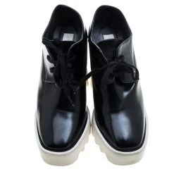 Stella McCartney Black Faux Leather Leana Wooden Wedge Lace Up Derby Size 36 For Women 12 Stella McCartney Black Faux Leather Leana Wooden Wedge Lace Up Derby Size 36 For Women -Stella McCartney Sales luxury women stella mccartney used shoes p144673 0003