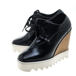 Stella McCartney Black Faux Leather Leana Wooden Wedge Lace Up Derby Size 36 For Women 13 Stella McCartney Black Faux Leather Leana Wooden Wedge Lace Up Derby Size 36 For Women -Stella McCartney Sales luxury women stella mccartney used shoes p144673 0004