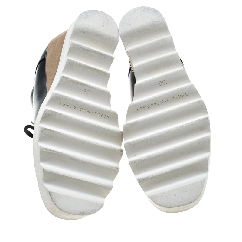 Stella McCartney Black Faux Leather Leana Wooden Wedge Lace Up Derby Size 36 For Women 8 Stella McCartney Black Faux Leather Leana Wooden Wedge Lace Up Derby Size 36 For Women - Image 6