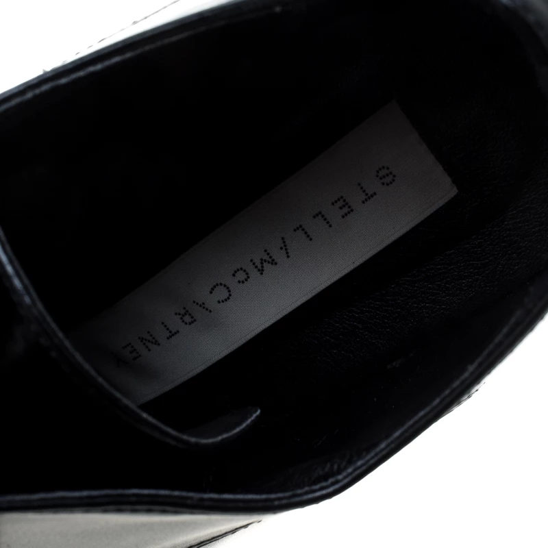 Stella McCartney Black Faux Leather Leana Wooden Wedge Lace Up Derby Size 36 For Women 9 Stella McCartney Black Faux Leather Leana Wooden Wedge Lace Up Derby Size 36 For Women - Image 7