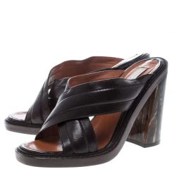 Stella McCartney Brown Quilted Faux Leather Veneer Criss Cross Block Heel Mules Size 39 For Women -Stella McCartney Sales luxury women stella mccartney used shoes p144909 0004