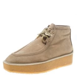 Stella McCartney Beige Faux Suede High Clipper Platform Ankle Boots Size 37.5 For Women