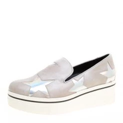 Stella McCartney Beige Faux Leather Binx Star Platform Slip On Sneakers Size 38 For Women