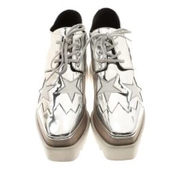 Stella McCartney Metallic Silver Faux Leather Indium Elyse Star Platform Derby Size 38 For Women -Stella McCartney Sales luxury women stella mccartney used shoes p153470 0003