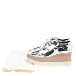 Stella McCartney Metallic Silver Faux Leather Indium Elyse Star Platform Derby Size 38 For Women -Stella McCartney Sales luxury women stella mccartney used shoes p153470 0008