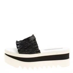 Stella McCartney Black Ruffle Faux Leather Platform Slide Sandals Size 38 For Women -Stella McCartney Sales luxury women stella mccartney used shoes p154518 0002