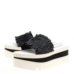 Stella McCartney Black Ruffle Faux Leather Platform Slide Sandals Size 38 For Women -Stella McCartney Sales luxury women stella mccartney used shoes p154518 0004