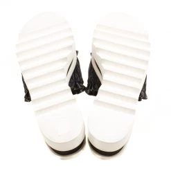 Stella McCartney Black Ruffle Faux Leather Platform Slide Sandals Size 38 For Women -Stella McCartney Sales luxury women stella mccartney used shoes p154518 0006