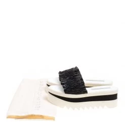 Stella McCartney Black Ruffle Faux Leather Platform Slide Sandals Size 38 For Women -Stella McCartney Sales luxury women stella mccartney used shoes p154518 0008