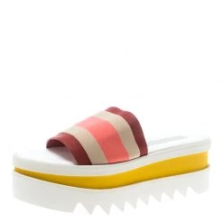 Stella McCartney Red Color Block Canvas Platform Slides Size 38 For Women