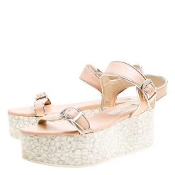 Stella McCartney Beige/Silver Faux Leather Geena Marble Platform Sandals Size 38 For Women -Stella McCartney Sales luxury women stella mccartney used shoes p155237 0004