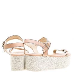 Stella McCartney Beige/Silver Faux Leather Geena Marble Platform Sandals Size 38 For Women -Stella McCartney Sales luxury women stella mccartney used shoes p155237 0005