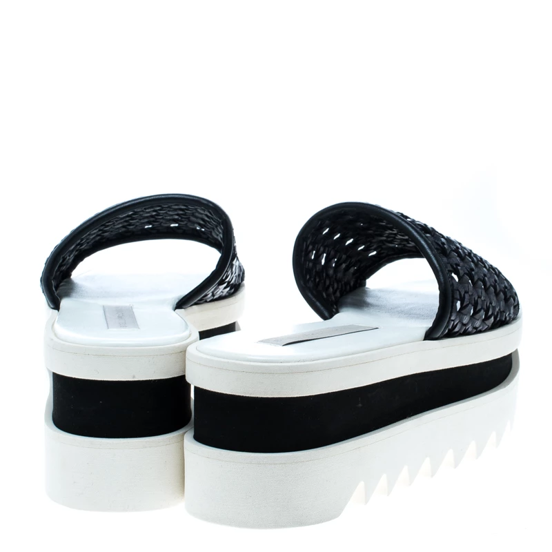 Stella McCartney Black Faux Woven Leather Wicker Platform Slides Size 37 For Women 7 Stella McCartney Black Faux Woven Leather Wicker Platform Slides Size 37 For Women - Image 5