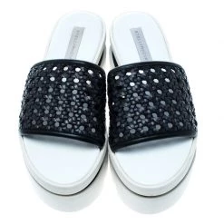 Stella McCartney Black Faux Woven Leather Wicker Platform Slides Size 37 For Women 12 Stella McCartney Black Faux Woven Leather Wicker Platform Slides Size 37 For Women -Stella McCartney Sales luxury women stella mccartney used shoes p163670 003