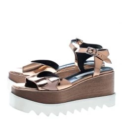 Stella McCartney Bronze Faux Leather Indium Elyse Star Wedge Sandals Size 36.5 For Women -Stella McCartney Sales luxury women stella mccartney used shoes p164264 1545815149 002