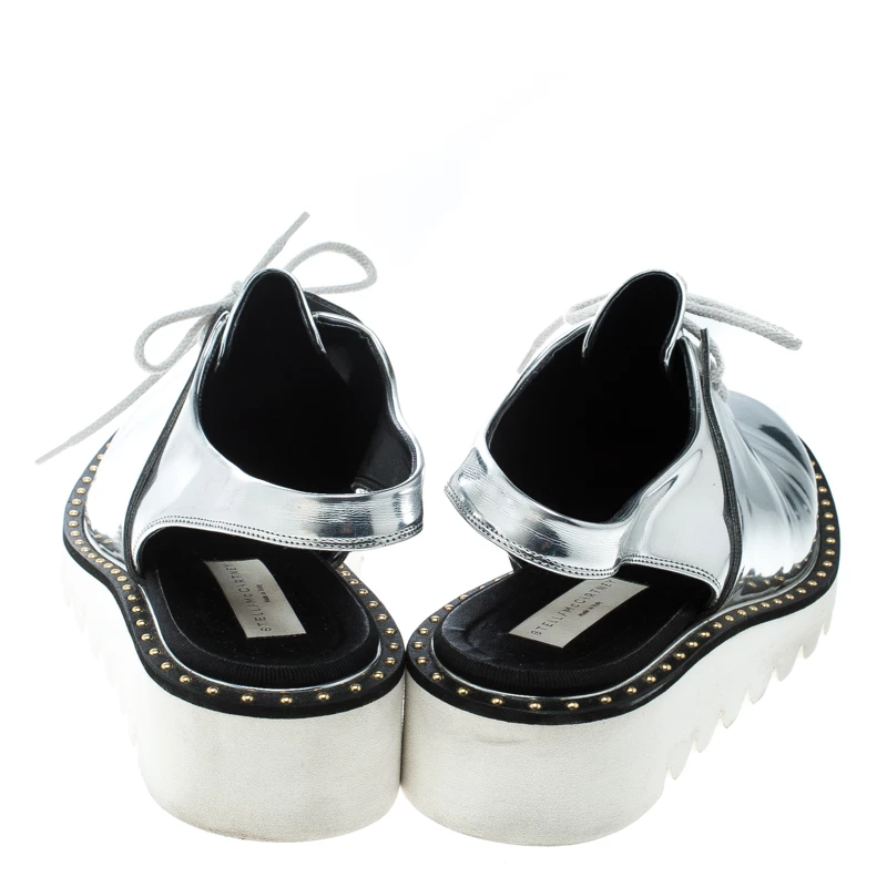Stella McCartney Metallic Silver Faux Leather Odette Slingback Derby Size 41 For Women 7 Stella McCartney Metallic Silver Faux Leather Odette Slingback Derby Size 41 For Women - Image 5