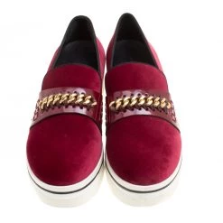 Stella McCartney Maroon Velvet Binx Chain Platform Loafers Size 39 For Women -Stella McCartney Sales luxury women stella mccartney used shoes p168614 004