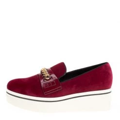Stella McCartney Maroon Velvet Binx Chain Platform Loafers Size 39 For Women -Stella McCartney Sales luxury women stella mccartney used shoes p168614 006