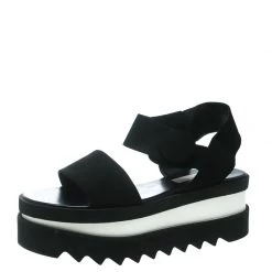 Stella McCartney Black Faux Nubuck Triple Platform Velcro Sandals Size 39 For Women