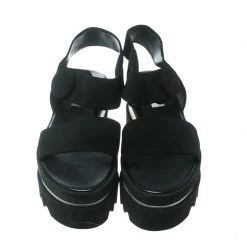 Stella McCartney Black Faux Nubuck Triple Platform Velcro Sandals Size 39 For Women -Stella McCartney Sales luxury women stella mccartney used shoes p171642 006