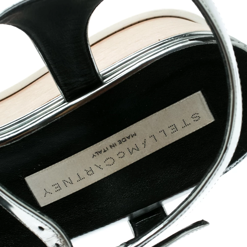 Stella McCartney Silver Faux Leather Indium Elyse Star Wedge Sandals Size 38 For Women 9 Stella McCartney Silver Faux Leather Indium Elyse Star Wedge Sandals Size 38 For Women - Image 7