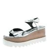 Stella McCartney Silver Faux Leather Indium Elyse Star Wedge Sandals Size 38 For Women -Stella McCartney Sales luxury women stella mccartney used shoes p175444 003