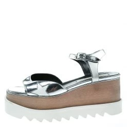 Stella McCartney Silver Faux Leather Indium Elyse Star Wedge Sandals Size 38 For Women 11 Stella McCartney Silver Faux Leather Indium Elyse Star Wedge Sandals Size 38 For Women -Stella McCartney Sales luxury women stella mccartney used shoes p175444 004