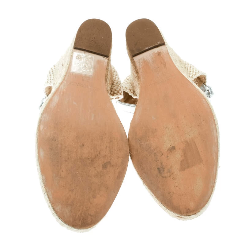 Stella McCartney Metallic Silver Fabric And Faux Leather Espadrille Wedge Sandals Size 36 For Women 9 Stella McCartney Metallic Silver Fabric And Faux Leather Espadrille Wedge Sandals Size 36 For Women - Image 7