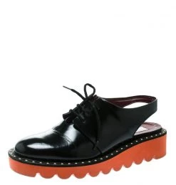Stella McCartney Black Faux Leather Slingback Oxfords Size 37 For Women