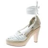Stella McCartney White Canvas Espadrille Trim Tie Up Block Heel Sandals Size 38 For Women -Stella McCartney Sales luxury women stella mccartney used shoes p177282 002