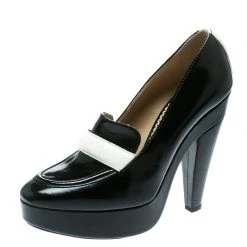 Stella McCartney Monochrome Faux Leather Mary Platform Loafer Pumps Size 40 For Women