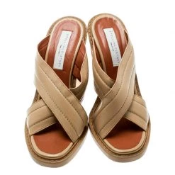 Stella McCartney Beige Faux Leather Veneer CrissCross Slides 39 For Women -Stella McCartney Sales luxury women stella mccartney used shoes p178577 006