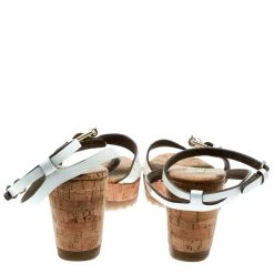 Stella McCartney White Faux Patent Leather Linda Cork Wedge Sandals Size 40 For Women -Stella McCartney Sales luxury women stella mccartney used shoes p179902 005