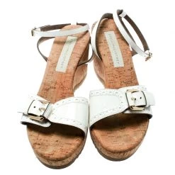 Stella McCartney White Faux Patent Leather Linda Cork Wedge Sandals Size 40 For Women -Stella McCartney Sales luxury women stella mccartney used shoes p179902 006