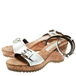Stella McCartney White Faux Patent Leather Linda Cork Wedge Sandals Size 40 For Women -Stella McCartney Sales luxury women stella mccartney used shoes p179902 007