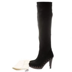 Stella McCartney Black Faux Suede Korda Studded Knee Length Boots Size 37 For Women -Stella McCartney Sales luxury women stella mccartney used shoes p185584 002