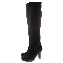 Stella McCartney Black Faux Suede Korda Studded Knee Length Boots Size 37 For Women -Stella McCartney Sales luxury women stella mccartney used shoes p185584 003