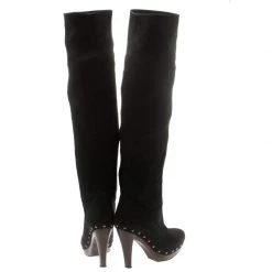 Stella McCartney Black Faux Suede Korda Studded Knee Length Boots Size 37 For Women -Stella McCartney Sales luxury women stella mccartney used shoes p185584 006