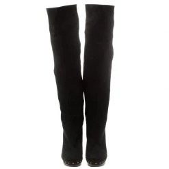 Stella McCartney Black Faux Suede Korda Studded Knee Length Boots Size 37 For Women -Stella McCartney Sales luxury women stella mccartney used shoes p185584 007