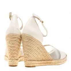 Stella McCartney White Mesh And Faux Leather Espadrille Ankle Strap Wedge Sandals Size 40 For Women -Stella McCartney Sales luxury women stella mccartney used shoes p186117 003